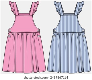 VESTIDO DE NIVEL SIN MANGAS CON DETALLE DE ESCOTE CUADRADO DISEÑADO PARA ADOLESCENTES Y NIÑAS EN ARCHIVO DE VECTOR