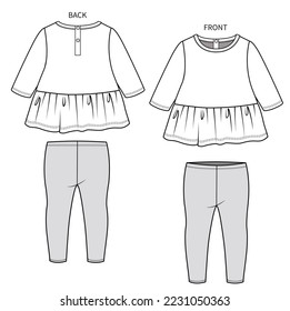 FRILL TOP WITH LEGGING SET FOR TODDLER GIRL AND BABY GIRL SET IN EDITABLE VECTOR