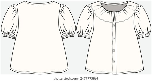 TOP DE CUELLO CON VOLANTES TEJIDO CON DETALLE DE MANGAS DE HOJALDRE DISEÑADO PARA NIÑA PEQUEÑA Y NIÑA EN VECTOR