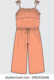 FRILLED JUMPSUIT WITH  EMBROIDERED OR KID GIRLS AND TEEN GIRLS IN EDITABLE VECTOR FILE