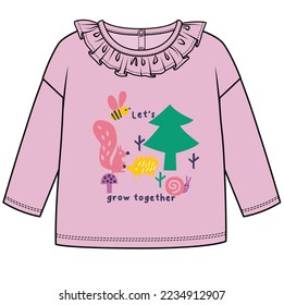 FRILLED KNIT TO PWITH GRAPHIC DETAIL FOR TODDLER GIRLS IN EDITABLE VECTOR FILE