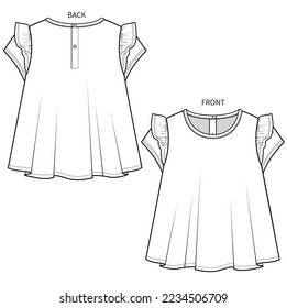 FRILLED KNIT TOP FOR KID GIRLS AND TEEN GIRLS IN EDITABLE VECTOR FILE