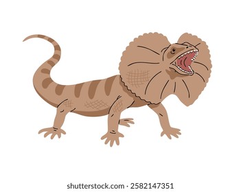 Frilled lizard. Hooded reptile. Animal in the wild. Nature and fauna. Vector illustration isolated on white background