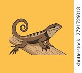 Frilled Lizard Resting on Tree Branch Vector Illustration	