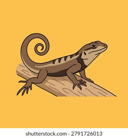 Frilled Lizard Resting on Tree Branch Vector Illustration	