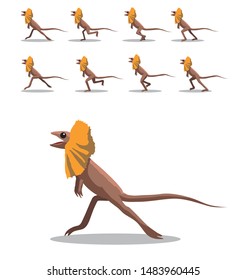 Frilled Lizard Running Animation Sequence Cartoon Vector Illustration