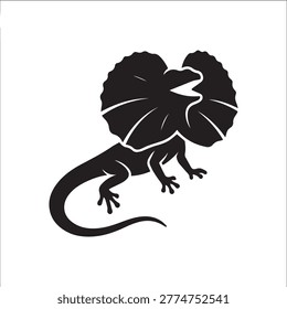 Frilled lizard silhouette vector graphic with flared neck frill and detailed body posture for nature logos and wildlife branding projects