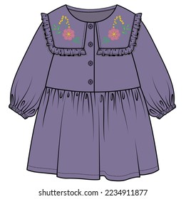 FRILLED PETER PAN COLLAR DRESS IN CORDUROY FABRIC FOR BABY AND TODDLER GIRLS IN EDITABLE VECTOR FILE