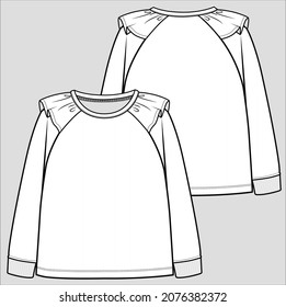 RAGLAN FRILLED SLEVE SUELO SUPERIOR PARA NIÑAS Y NIÑAS INFANTILES EN ARCHIVO DE VECTOR EDITABLE