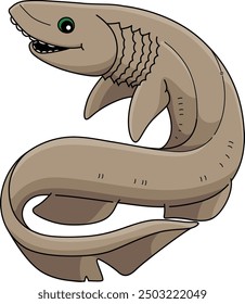 Frilled Shark Cartoon Colored Clipart Illustration