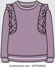 FRILLED SLEEVES SWEAT TOP FOR  TEEN GIRLS AND KID GIRLS IN EDITABLE VECTOR FILE