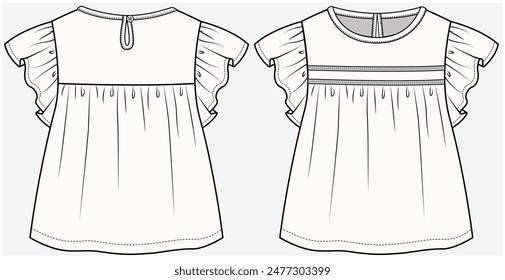 FRILLED WOVEN TOP WITH LADDER LACE AND EMPIRE CUT DETAIL DESIGNED FOR TODDLER GIRL AND KID GIRL IN VECTOR