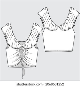 FRILLED WOVEN TOP FOR WOMEN AND TEEN GIRLS IN VECTOR