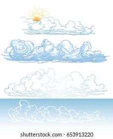Frilly clouds, four different kinds, varieties, colored