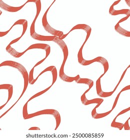 Fringe festivals  salmon orange brush wave paint brush strokes vector seamless pattern. hand drawn curved and wavy lines with grunge stripes