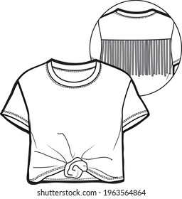 Fringe knot tee flat sketch for girl 