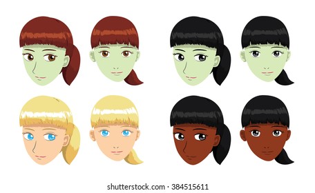 Fringe Ponytail Girl Stroke Vector Illustration