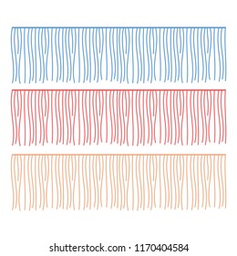 Fringe rows vector garments component. Brush border tassel, trim