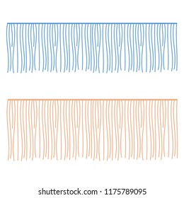 Fringe rows vector garments component. Brush border tassel, trim