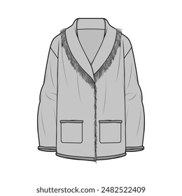 Fringed Cardigan Technical Fashion Flat Sketch Vector Template Design