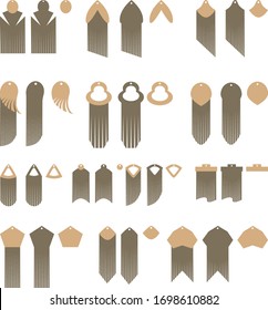 Fringed earrings set. Eardrop element. Earrings vector