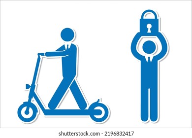 Icono de trabajador de oficina, pictograma. Una imagen de seguridad con una pizarra eléctrica y una llave.