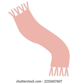 Fringed pink warm winter scarf, flat vector