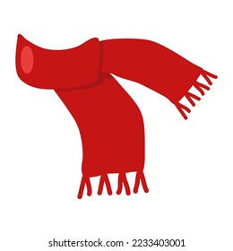 Fringed red warm winter scarf, flat vector