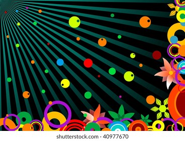 Fragmento de círculos de colores y flores