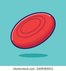 Frisbee Cartoon Illustration. Vector Icon Flat Cartoon Style. Cheerful Colors. Bold Outline.