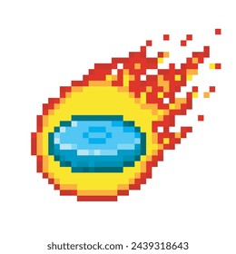 frisbee disc on fire, pixel art sport