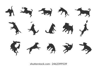  Frisbee dog silhouette, Frisbee dog catching silhouette, Jumping dog silhouettes. 