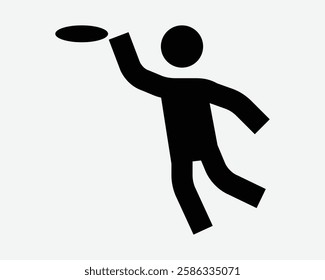 Frisbee Player Athlete Throw Toss Play Person Stickfigure Man Playing Sports Sport Disk Catch Black White Icon Sign Symbol Graphic Illustration Vector