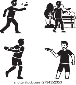 Frisbee Throwing Silhouettes: People Playing Disc Sport in Park, Outdoor Recreation Icons
