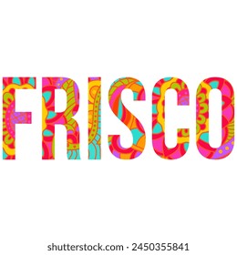 Frisco, TX Stadt Namensdesign für Typografie, Poster, Überschrift, Karte, T-Shirt-Druck, Reise-Blogs 