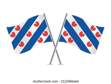 Frisian crossed flags. Flag of the province of Friesland, isolated on white background. Vector icon set. Vector illustration.