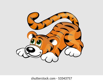 frisky tiger. Postcard for children. Vector.