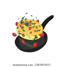 Frittata Levitation in a Pan Vector illustration logo 