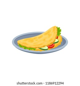 Frittata, omelette with vegetables, fresh nutritious breakfast food, design element for menu, cafe, restaurant vector Illustration on a white background