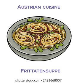 Frittatensuppe is a classic Austrian soup made with a clear broth, thin pancake strips and garnished with chives