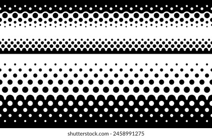 Fritted gradient pattern. Dotted halftone, flat frit seamless horizontal line texture from black to white for split background design