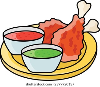 Fritter fried chicken legs concept, scallion chicken vector color icon design, Fastfood symbol, Grab and go meals sign, Takeout takeaway snack stock illustration