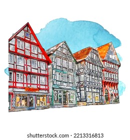 Fritzlar germany watercolor hand drawn illustration isolated on white background