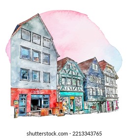 Fritzlar germany watercolor hand drawn illustration isolated on white background