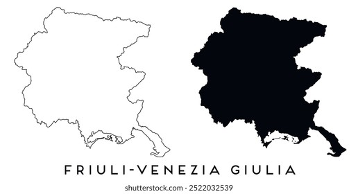 Friuli Venezia Giulia map outline and black silhouette vector