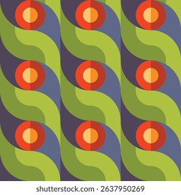 Friuts garden background design. Abstract geometric vector seamless pattern. Green nature graphic banner. Organic foods concept wallpaper. Ornament decorative mosaic. 