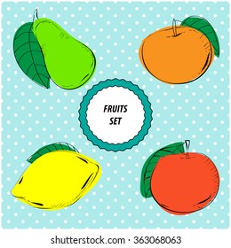 friuts set on the polka dots blue background