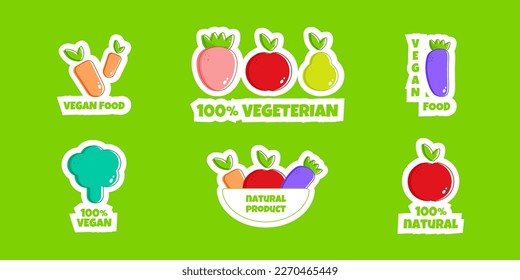 Friuts, vegetables, straberry vegetarion food. Icon on colorful backdrop. Isolated background. Vegetarian food. Healthy vegan food. Vector illustration