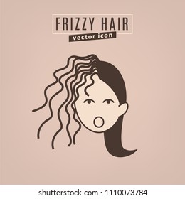 Frizzy hair icon. Hair problems collection. Vector illustration in flat style isolated on a beige background. Beauty, dermatology and health care concept in brown colors.