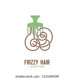 Frizzy hair icon. Hair problems collection. Vector illustration in flat style isolated on a white background. Beauty, dermatology and health care concept in green and brown colors.